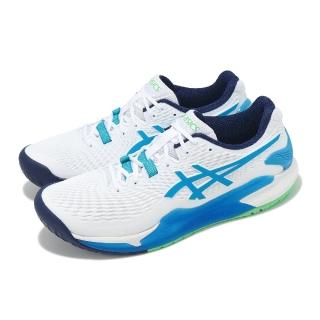 【asics 亞瑟士】網球鞋 GEL-Resolution 9 男鞋 白 藍綠 亞洲大師賽 緩衝 抗扭 運動鞋 亞瑟士(1041A330103)