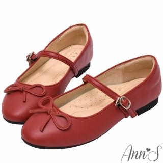 【Ann’S】柔軟牛皮真皮蝴蝶結瑪莉珍圓頭平底娃娃鞋(紅)
