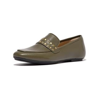 【FitFlop】DELICATO 鉚釘軟皮方頭樂福鞋-女(深橄欖色)