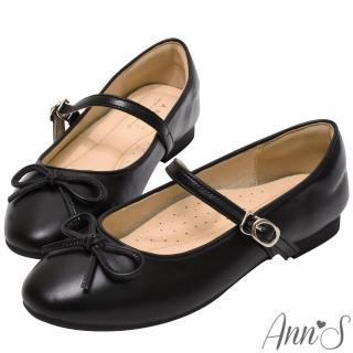【Ann’S】柔軟牛皮真皮蝴蝶結瑪莉珍圓頭平底娃娃鞋(黑)