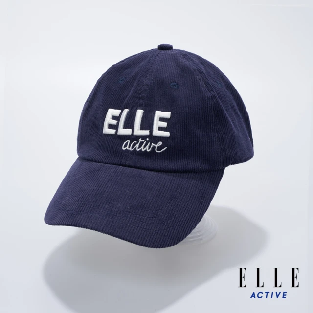 ELLE ACTIVE 男女款 經典繡花LOGO條絨棒球帽-深藍色(EA24A2FH003#39)