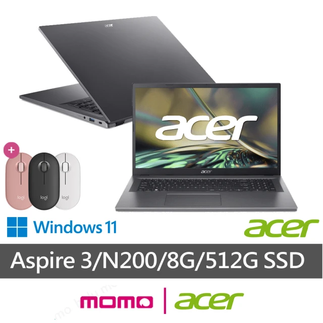 Acer 宏碁 獨家滑鼠組★17.3吋N200文書筆電(Aspire 3/A317-55P-P6RJ/N200/8G/512G SSD/W11)