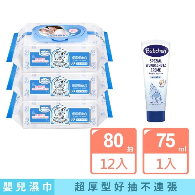 【Baan 貝恩】保養柔濕巾80抽*12包+貝臣 敏肌護膚膏75ml