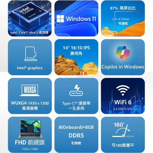 【Acer 宏碁】Office2021組★14吋Ultra5 AI筆電(Swift Lite/SFL14-52M-531X/Ultra 5-125U/16G/512G/W11)