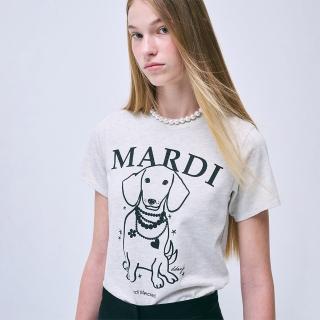 【MARDI MERCREDI】印花短TEE 燕麥色 臘腸狗 項鍊 純棉 SLIM TSHIRT SWING THE TAIL DDANJI PEARL