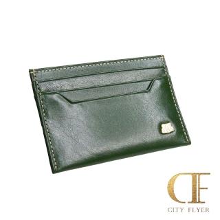 【CITY FLYER】城市旅者義大利進口植鞣牛皮薄款名片夾皮夾短夾錢包(綠色)