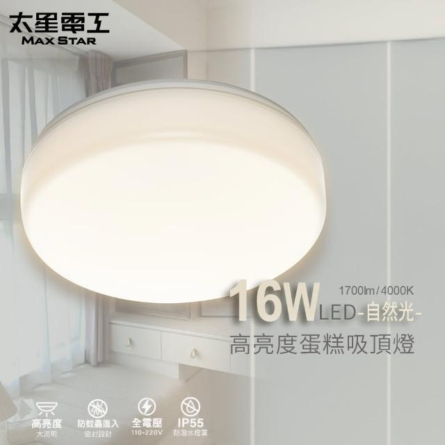 【太星電工】LED高亮度蛋糕吸頂燈16W/自然光(安裝簡易 防水 防塵 WHB916N)