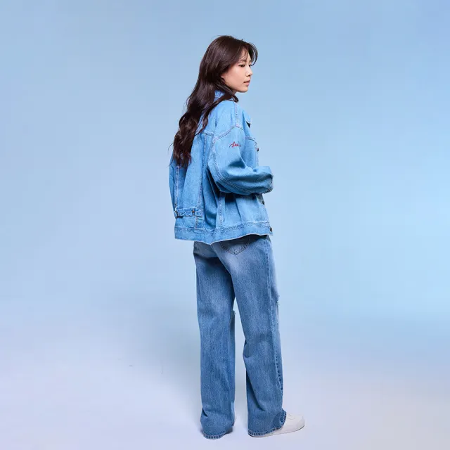 【Lee】女裝 牛仔褲 / 428 高腰舒適直筒 破褲 中藍洗水(LB417122603)
