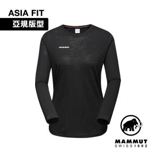 【Mammut 長毛象官方直營】Tree Wool FL Longsleeve AF W 羊毛混紡快乾抗臭長袖T恤 黑色 女款 #1016-01710