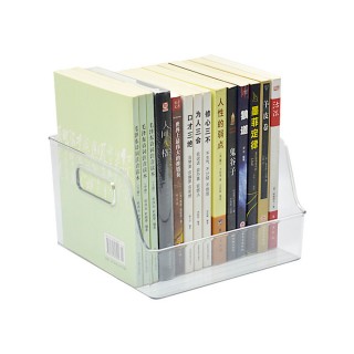 【CHEER】3入 多功能透明儲物收納盒-小號 透明書架(透明手提收納籃 書架 書本收納 雜物收納盒)