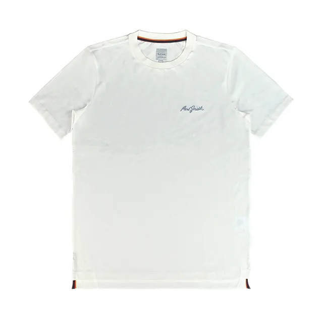 【Paul Smith】PAUL SMITH簡約草寫層次LOGO刺繡設計有機棉圓領短袖T恤(男款/白)