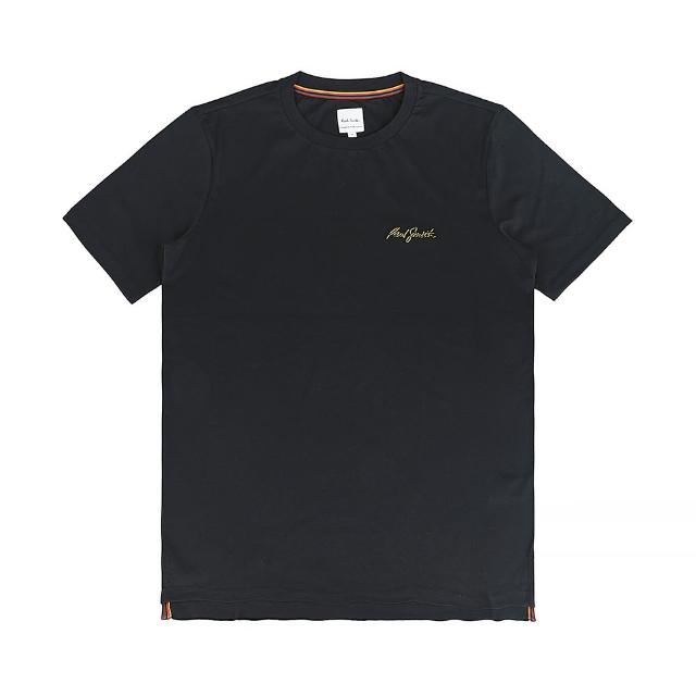 【Paul Smith】PAUL SMITH簡約草寫層次LOGO刺繡設計有機棉圓領短袖T恤(男款/黑)