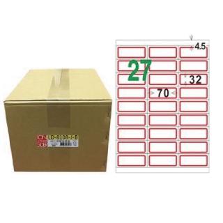 【龍德】LONGDER 三用電腦標籤 A4 27格 32*70mm紅框1000張/箱 LD-8108-J-B(適用雷射、噴墨、影印)