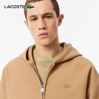 【LACOSTE】男裝-袋鼠口袋拉鍊連帽外套(卡其色)