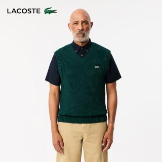 【LACOSTE】男裝-重磅羊毛V領毛衣背心(深綠色)