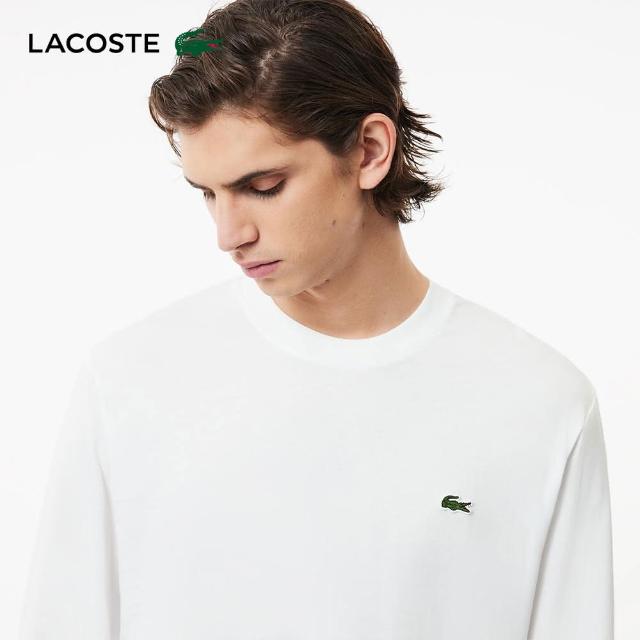 【LACOSTE】男裝-長袖素色棉質長袖T恤(白色)