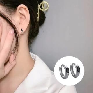 【A&R】S925純銀黑色炫酷鋯石迷你圈圈耳扣款耳環(男女適用 抗過敏 嘻哈 耳圈 情人節 生日 禮物)