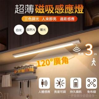 【伊德萊斯】磁吸式LED人體感應燈 三檔調光 USB無線超薄 40cm(LED燈 小夜燈 櫥櫃燈條 樓道燈)