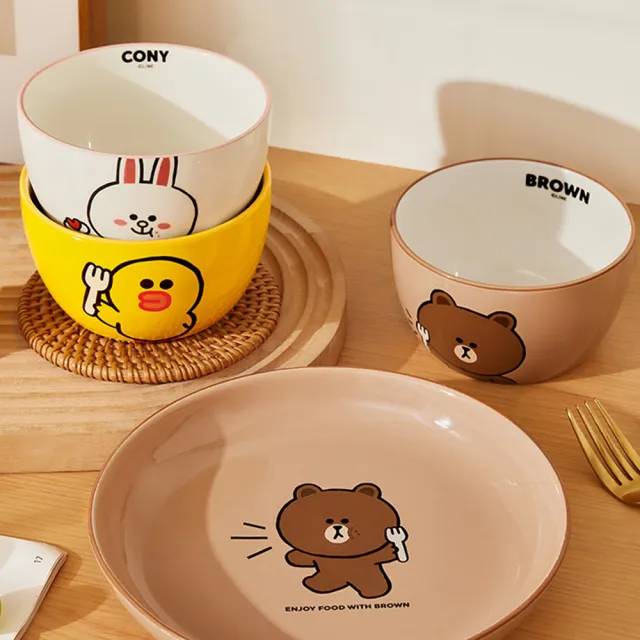 【LINE FRIENDS】熊大 兔兔 莎莉 熊美 陶瓷飯碗4件組(可微波)