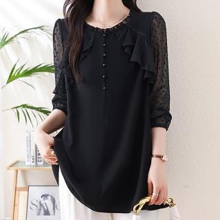 【麗質達人】8076優雅黑色長袖上衣-LY(L-5XL)