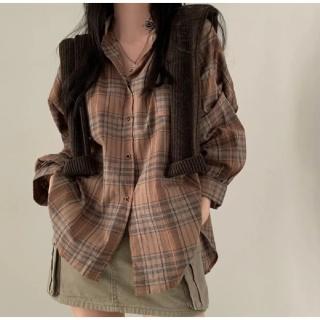【LANNI 藍尼】★格子寬版慵懶個性襯衫(上衣/女裝/襯衫/長袖)