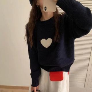 【LANNI 藍尼】★正中紅心合身短毛衣(上衣/女裝/毛衣/V領/長袖)