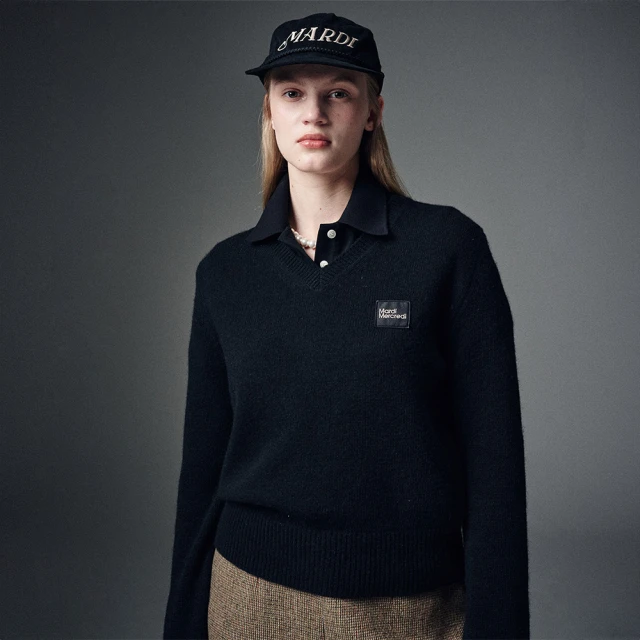 MARDI MERCREDI 針織V領羊毛衣 碳黑色 方形L