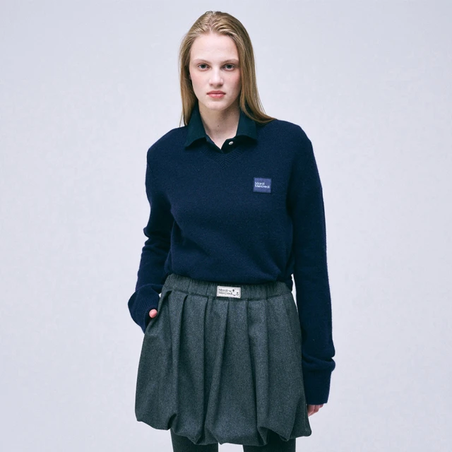 MARDI MERCREDI 針織V領羊毛衣 碳黑色 方形L