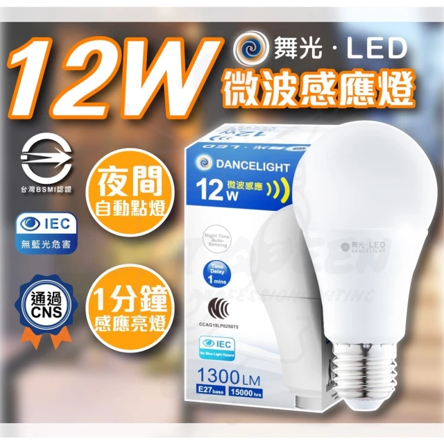 DanceLight 舞光 單入組 LED微波感應燈泡 12W 全電壓 E27(感應燈泡 微波燈泡 居家照明)