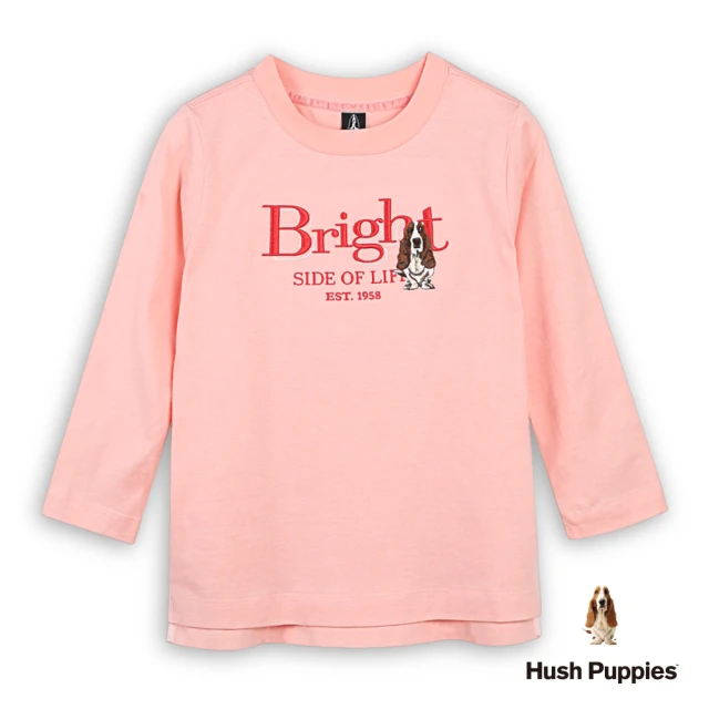 Hush Puppies 女裝 T恤 造型英文字刺繡狗七分袖T恤(粉橘 / 44211110)