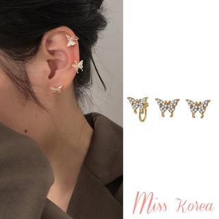 【MISS KOREA】無耳洞耳環 耳夾 夾式耳環/韓國設計細緻美鑽蝴蝶結造型耳骨夾 夾式耳環(2色任選)