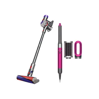 【dyson 戴森】V8 SV25 無線吸塵器+ HS05 多功能吹風機 長型髮捲版(桃紅色)(超值組)