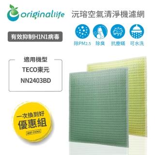 【OriginalLife】一次換到好 2入 超淨化長效可水洗★空氣清淨機濾網(適用TECO東元：NN2403BD)