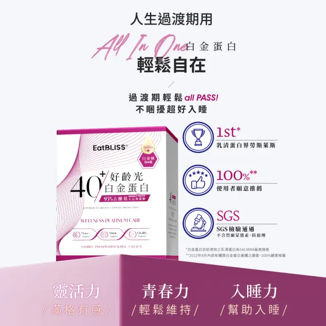 【Eatbliss 益比喜】好齡光白金蛋白 大豆異黃酮奶素 4盒組(10包/盒 濃縮乳清蛋白.乳鐵蛋白)