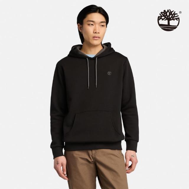 【Timberland】男款黑色LOGO刷毛連帽上衣(A5XV9X65)