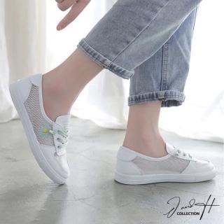 【J&H collection】鏤空透氣網面涼爽平底小白鞋 休閒鞋(綠色)