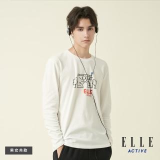 【ELLE ACTIVE】男女同款 印花塗鴉百搭長袖T恤-白色(EA24A2F1702#90)