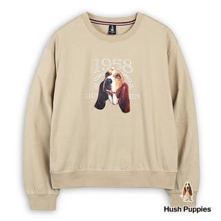 【Hush Puppies】女裝 T恤 素色造型文字品牌刺繡狗寬鬆版長袖T恤(卡其色 / 44211201)