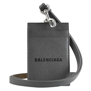 【Balenciaga 巴黎世家】簡約經典LOGO小牛皮頸掛信用卡名片證件夾(灰)