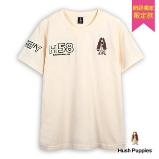 【Hush Puppies】男裝 T恤 質感品牌立體造型文字刺繡狗T恤(米白 / 44111901)