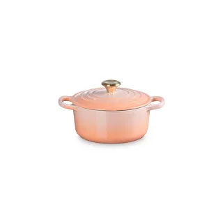 【Le Creuset】典藏琺瑯鑄鐵鍋圓鍋 18cm(蜜桃橙-淡金頭-內鍋白)