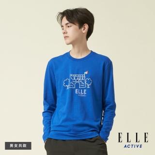 【ELLE ACTIVE】男女同款 印花塗鴉百搭長袖T恤-藍色(EA24A2F1702#36)