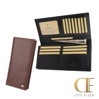 【CITY FLYER】城市旅者馬毛紋系列牛皮皮夾錢包長夾男夾 14卡/透明窗/拉鍊袋(黑色/