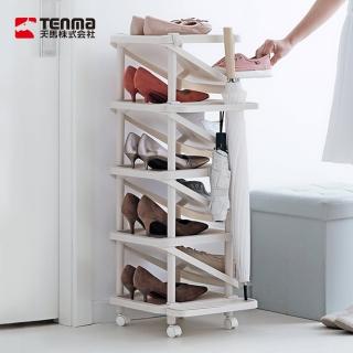 【TENMA 天馬】PROfix 窄型雙向九層收納鞋架-附掛傘架(移動式鞋架/多功能鞋架/家用塑膠鞋櫃)