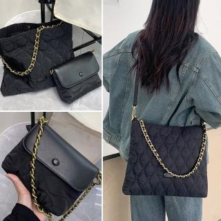 【LEESA】菱格鏈條包\子母包\歐美風\尼龍包\包包\大容量\小香風\小眾包包\鏈條包\隨身小包