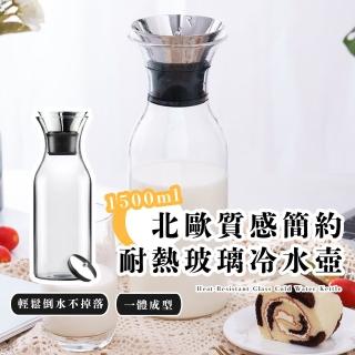 【美好家居】北歐質感簡約耐熱玻璃冷水壺-1500ml(大容量 廣口 直身 泡茶壺 果汁 咖啡壺 派對 露營 涼水壺)
