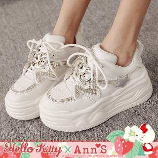 【Ann’S】Ann’S X Sanrio三麗鷗 HELLO KITTY 聯名閃亮流星燙鑽大蝴蝶結真皮輕量厚底休閒鞋(白)