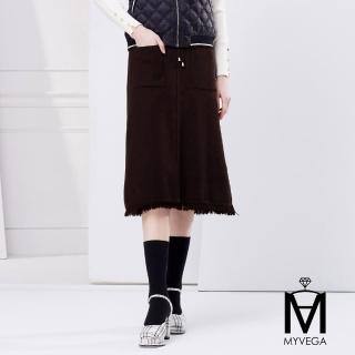 【MYVEGA 麥雪爾】MA雙口袋流蘇針織長裙-咖啡