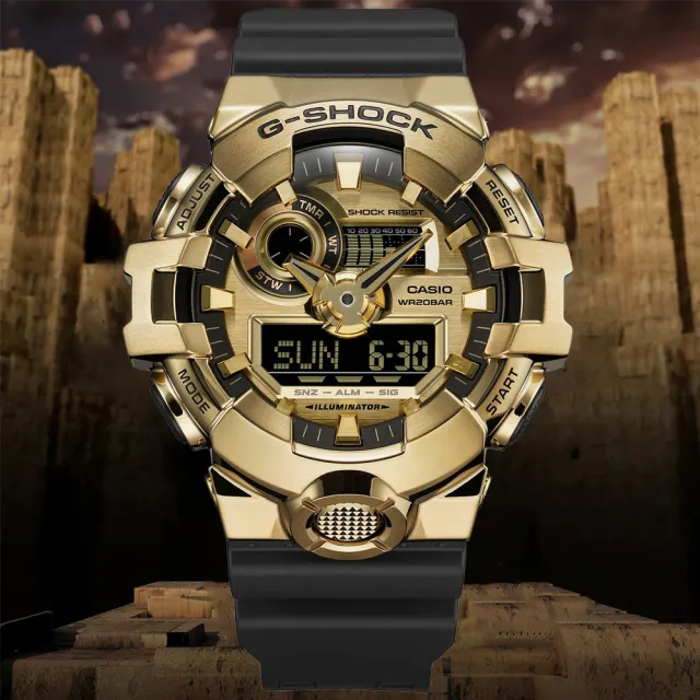 【CASIO 卡西歐】G-SHOCK 時尚金屬雙顯腕錶(GM-700G-9A)