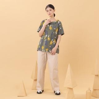 【MOSS CLUB】半腰鬆緊直筒工裝長褲(綠 杏)
